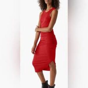 Michael Stars Red Wren Ribbed Midi Dress With Slit Women’s Small Great Condition